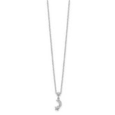 Sterling Silver CZ Moon and Star Necklace with Extender Unisex